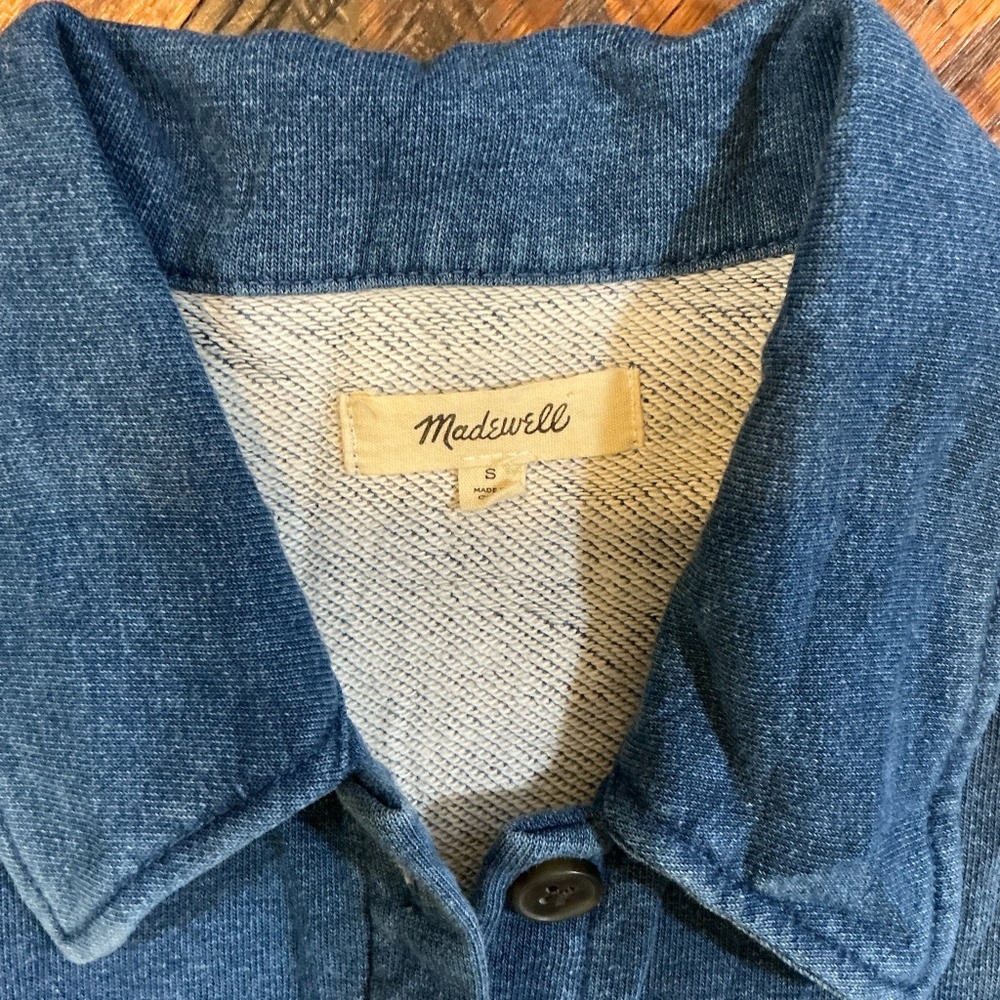 Madewell Indigo Terry Shirt-Jacket Women’s Size S Indigo Blue Denim Look Shacket - Picture 7 of 9